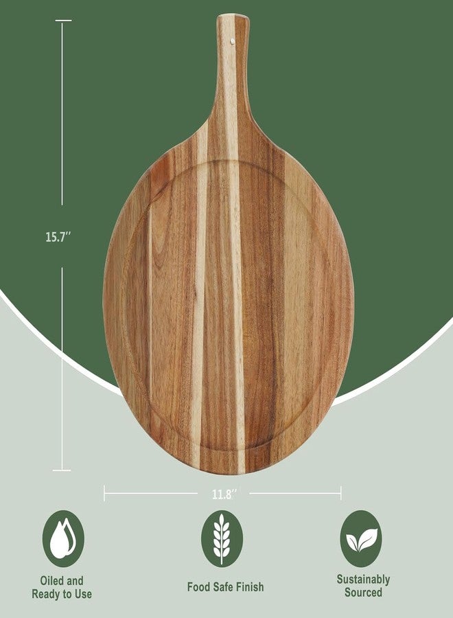FRTIM Acacia Wooden Round Cutting Board with Handle, 17 x 12 Inches, Brown, Ideal for Chopping, Serving, Cheese, Round Shape, Solid Wood Construction - Image 3