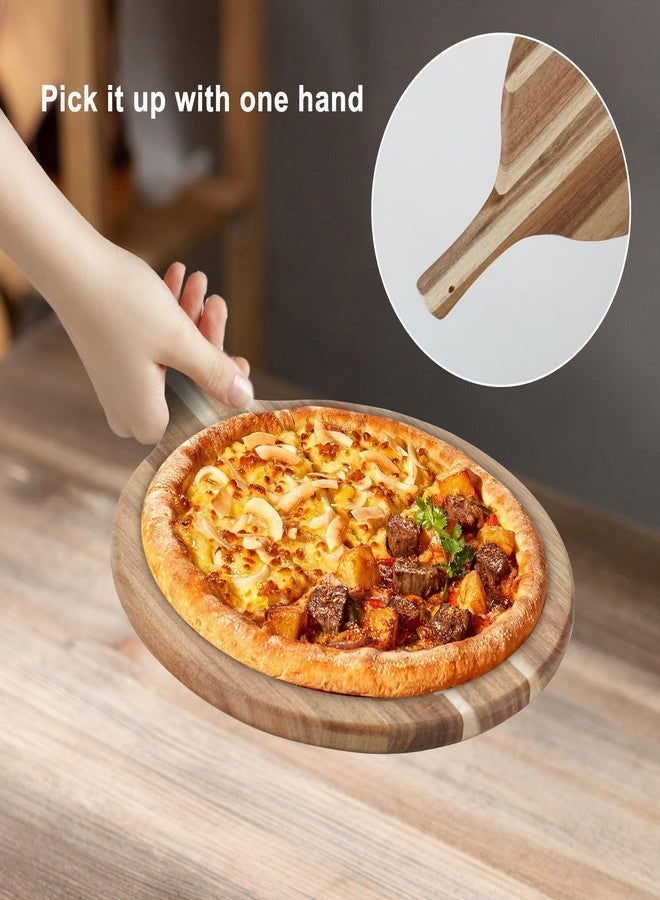 FRTIM Acacia Wooden Round Cutting Board with Handle, 17 x 12 Inches, Brown, Ideal for Chopping, Serving, Cheese, Round Shape, Solid Wood Construction - Image 4