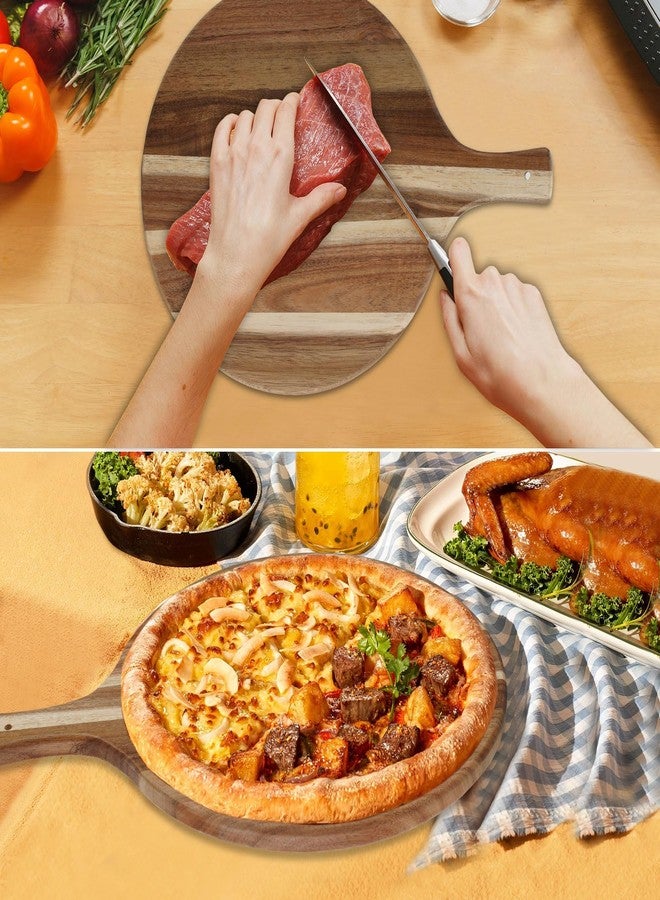 FRTIM Acacia Wooden Round Cutting Board with Handle, 17 x 12 Inches, Brown, Ideal for Chopping, Serving, Cheese, Round Shape, Solid Wood Construction - Image 2