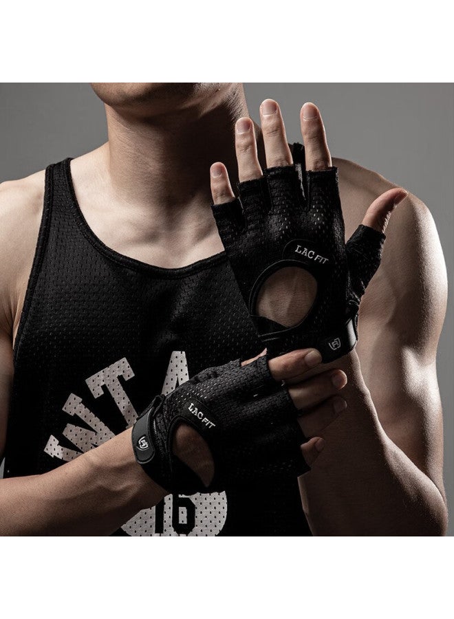 Lac Fitness Gloves For Men And Women, Sports Equipment Training Non-slip Breathable Summer Half-finger Pull-up Bar, Hollow Breathable, Black, Size M - Image 1