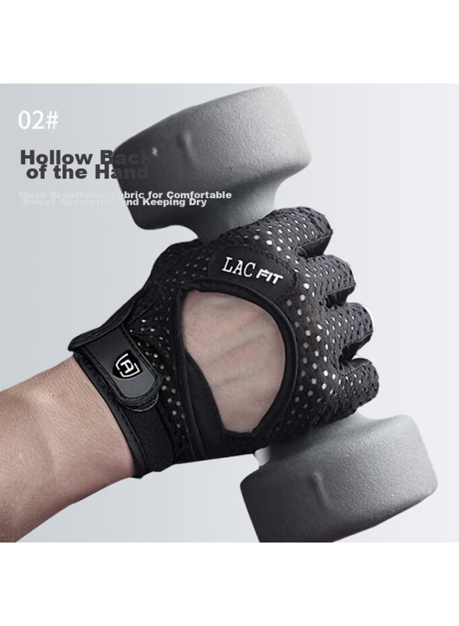 Lac Fitness Gloves For Men And Women, Sports Equipment Training Non-slip Breathable Summer Half-finger Pull-up Bar, Hollow Breathable, Black, Size M - Image 2