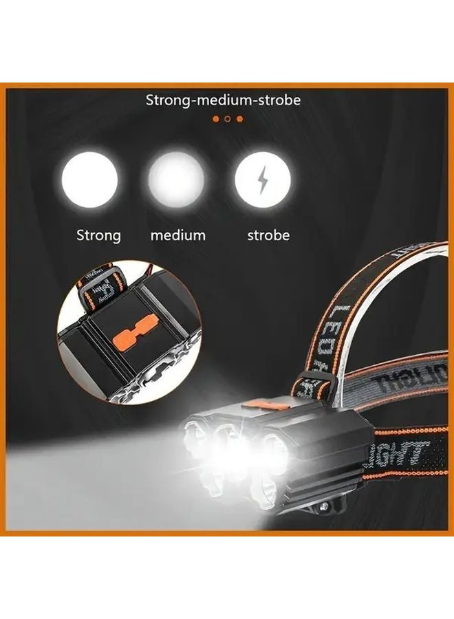 Black Rechargeable LED Headlamp Adjustable Headband 6 Lights USB Ideal Camping Running Fishing - Image 3