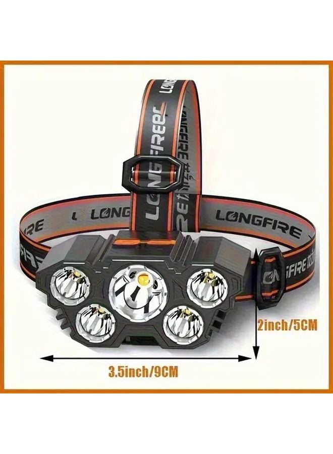 Black Rechargeable LED Headlamp Adjustable Headband 6 Lights USB Ideal Camping Running Fishing - Image 5