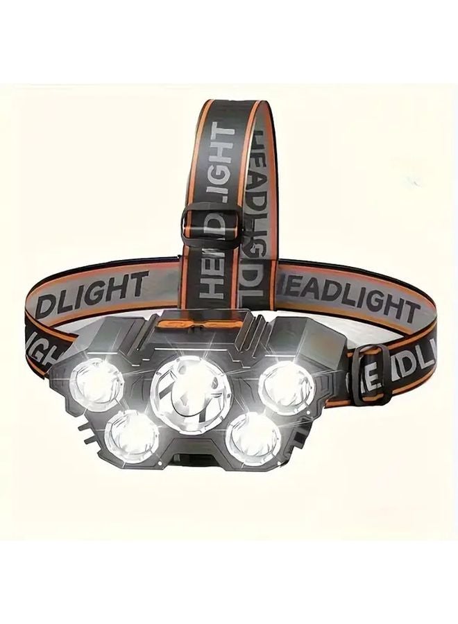 Black Rechargeable LED Headlamp Adjustable Headband 6 Lights USB Ideal Camping Running Fishing - Image 1