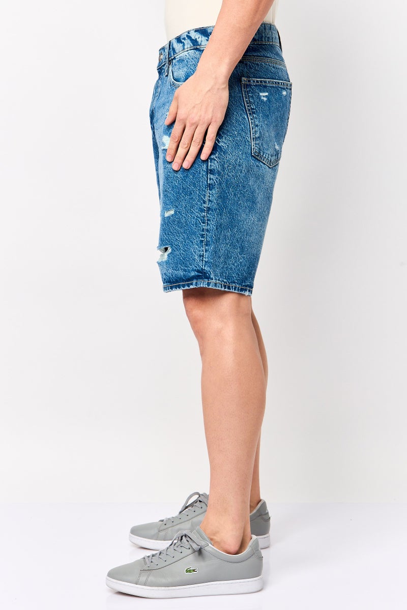 Celio Men Rip Denim Shorts, Washed Blue - Image 3