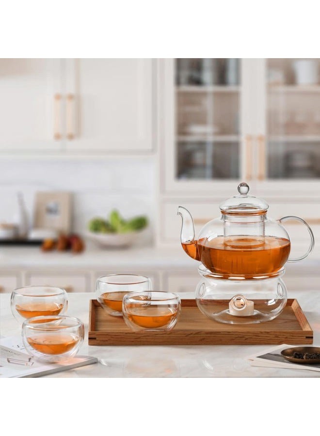 CnGlass 33.8oz Glass Teapot with Removable Infuser,Stovetop Safe Tea Kettle with 4-Pack Glass Teacups 3.4oz and Glass Tea Warmer 5.3 in/13.5cm Diameter - Image 5