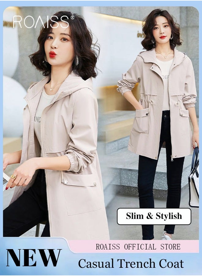 roaiss - Women Mountain Hoodie Windbreaker Ladies Hooded Blouson Trench Long Coat Female Lined Slimming Coat Women Zip-In Windproof Lightweight Breathable Coat - Image 1