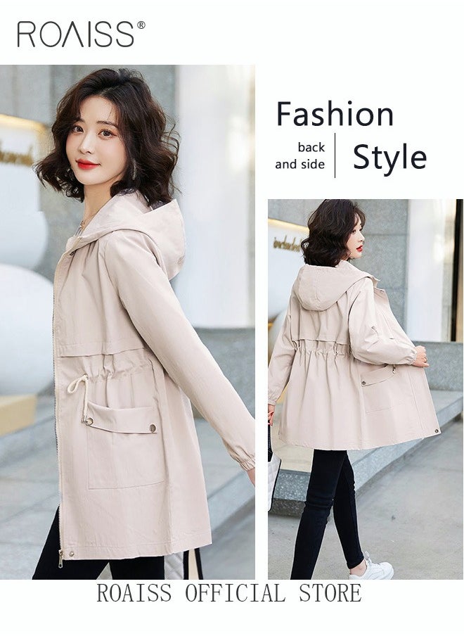 roaiss - Women Mountain Hoodie Windbreaker Ladies Hooded Blouson Trench Long Coat Female Lined Slimming Coat Women Zip-In Windproof Lightweight Breathable Coat - Image 1