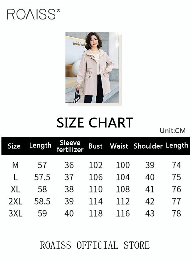 roaiss - Women Mountain Hoodie Windbreaker Ladies Hooded Blouson Trench Long Coat Female Lined Slimming Coat Women Zip-In Windproof Lightweight Breathable Coat - Image 1