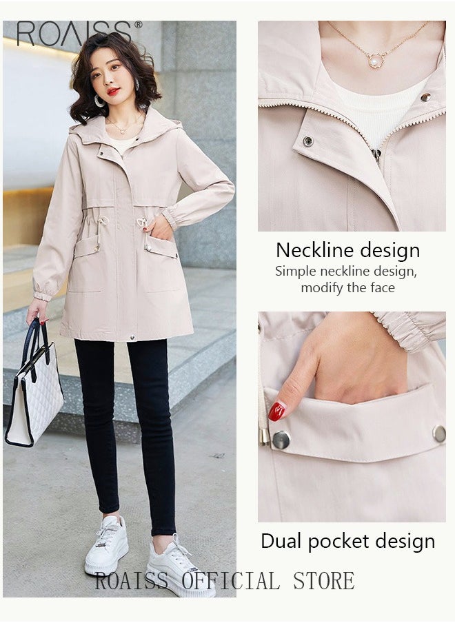 roaiss - Women Mountain Hoodie Windbreaker Ladies Hooded Blouson Trench Long Coat Female Lined Slimming Coat Women Zip-In Windproof Lightweight Breathable Coat - Image 1