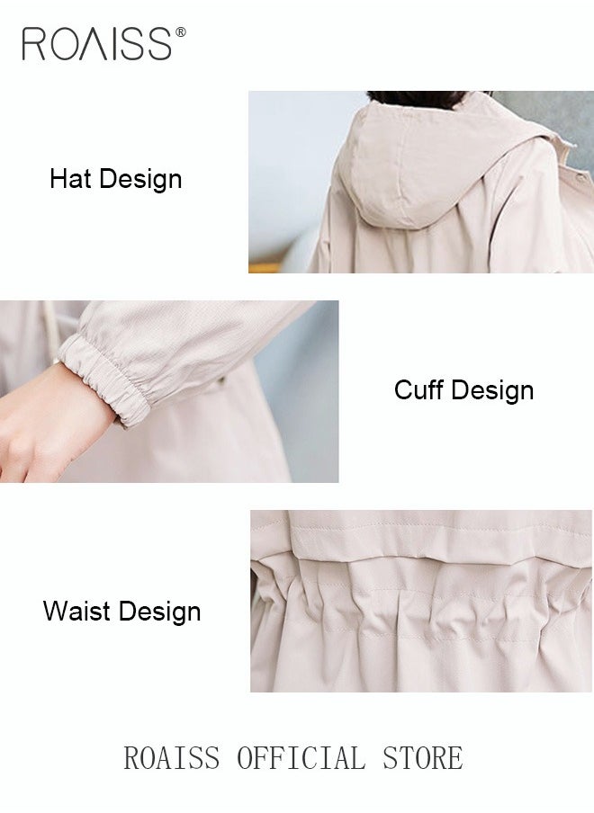 roaiss - Women Mountain Hoodie Windbreaker Ladies Hooded Blouson Trench Long Coat Female Lined Slimming Coat Women Zip-In Windproof Lightweight Breathable Coat - Image 1