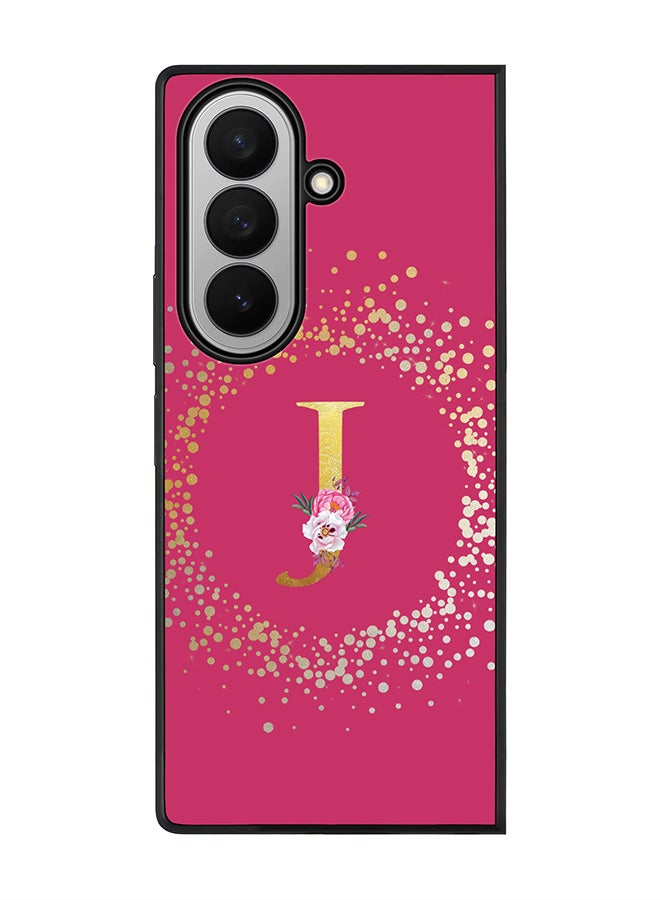 Stylizedd For Samsung Galaxy Z Fold7 Case,Slim fit Camera Protection, Shockproof Thin Phone cover  - Custom Monogram Floral - J ( Deep Pink ) - Image 1