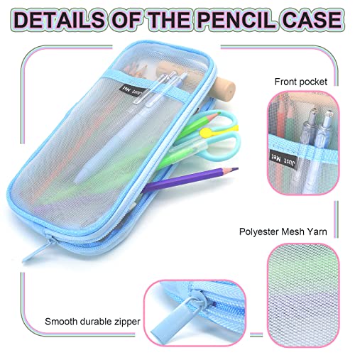 Sonuimy Clear Mesh Pencil Case Pouch, Clearly Visible Grid Pen Cases Organizer For Adult, Zipper Transparent Stationary Makeup Bag For Travel Office College-Purple - Image 4