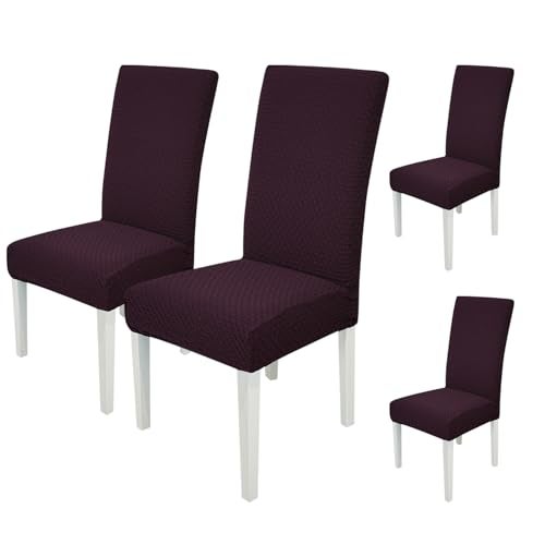 House of Quirk Stretchy Universal Jacquard Chair Cover Removable & Washable Short Dining Chair Cover Protector Seat Slipcover (Wine, Pack of 4) - Image 1