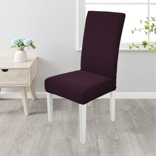 House of Quirk Stretchy Universal Jacquard Chair Cover Removable & Washable Short Dining Chair Cover Protector Seat Slipcover (Wine, Pack of 4) - Image 2