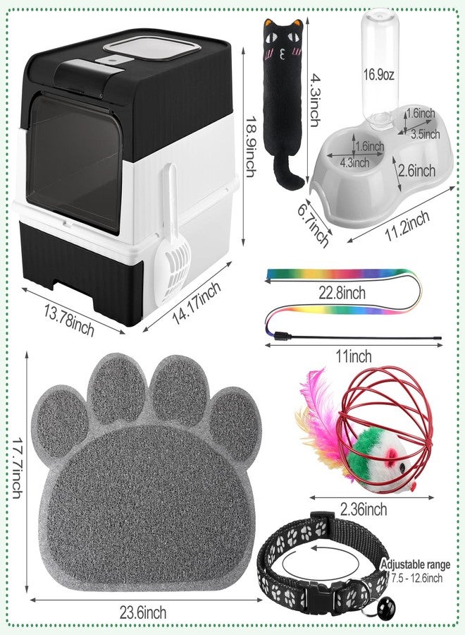 Tioncy 7 Pcs Small Cat Kitten Starter Kit Cat Litter Box with Shovel Paw Litter Mat Double Automatic Bowls Toy Teaser Stick Kitten Collar Essentials Kits for 1-3 Lbs Beginner(Black) - Image 2