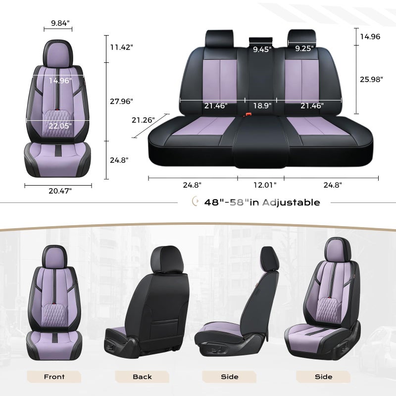 Coverado Front Seat Covers, 2 Pack Waterproof Seat Cover for Cars, Faux Leather Seat Covers with Lumbar Support, Car Seat Protectors Driver Car Seat Cushion Universal Fit for Most Cars (Black&Purple) - Image 5