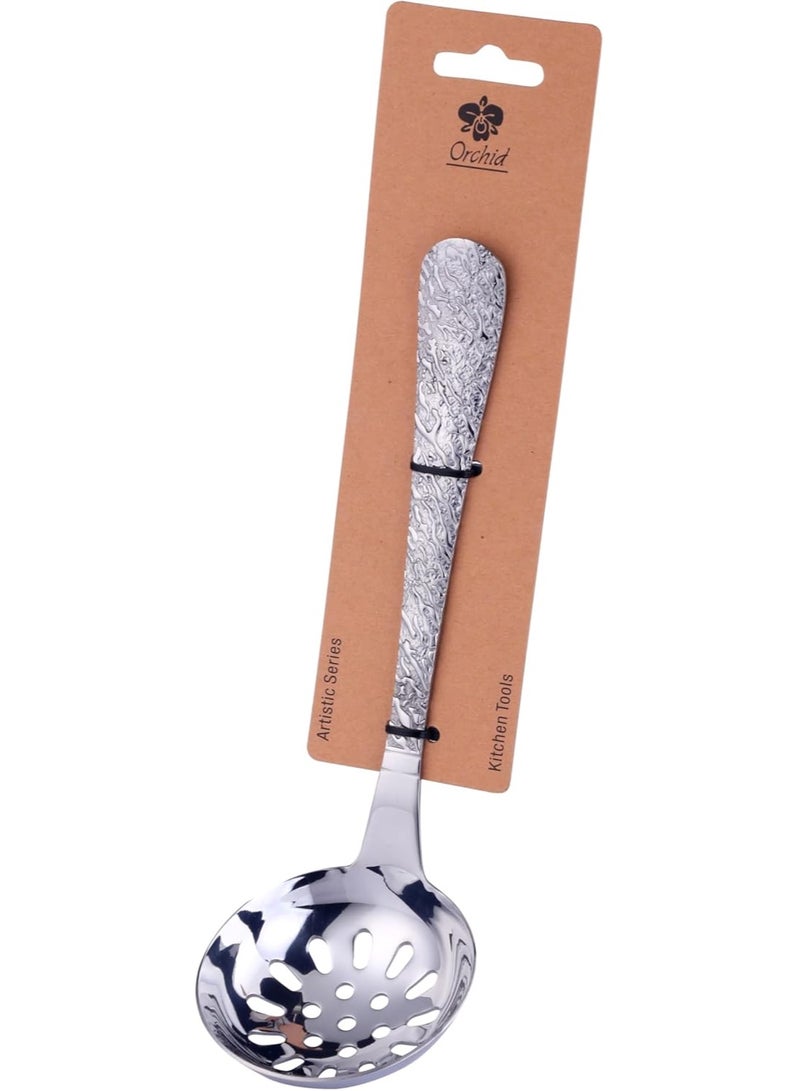 Orchid Artistic Stainless Steel Slotted Ladle, Rust-Resistant, Ideal for Serving Soups, Stews Ladle, Broths Ladle, Ladle for Sauces, Kitchen Tool for Cooking & Serving, Tableware Utensils Set - Image 1