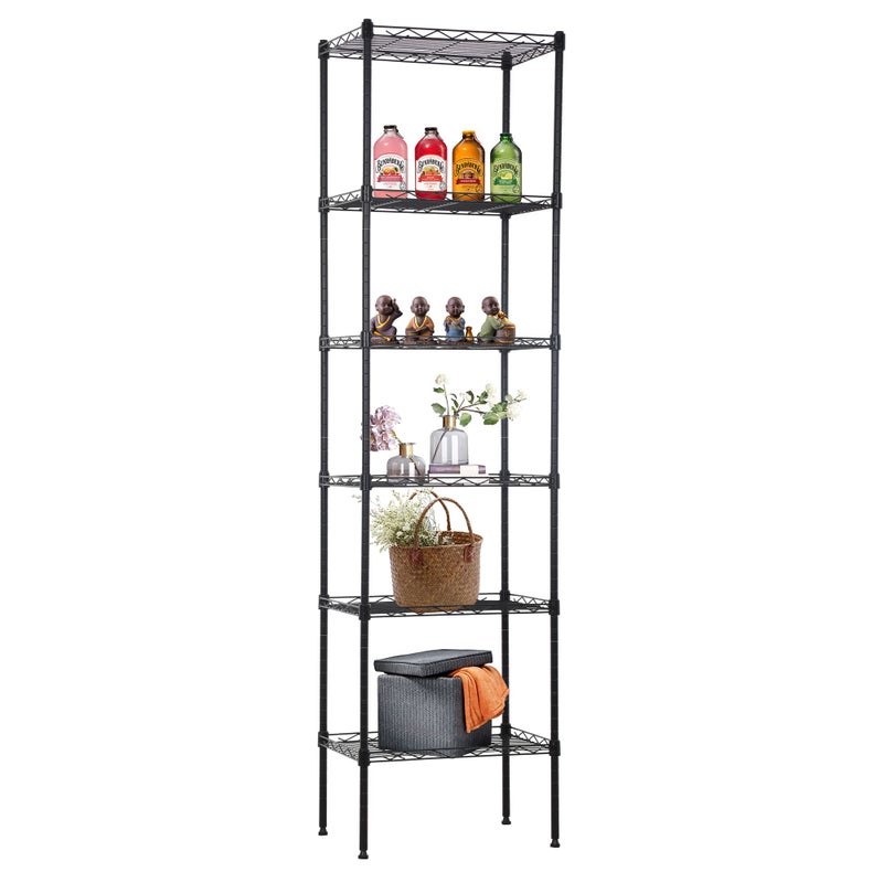 FDW 6 Tier Wire Shelving 17L x 12W x 64H Pantry Shelves Storage Rack Shelving Units Adjustable Metal Shelves for Kitchen Commercial Garage Small PlacesBlack