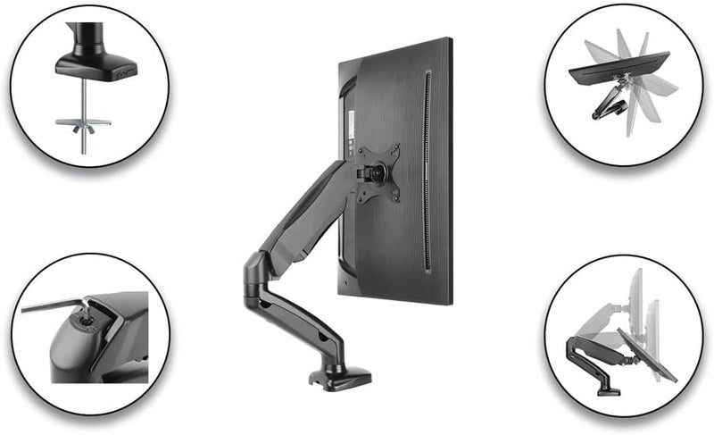 سكيل تك Skill Tech SH 130C012، ذراع مراقبة أحادي يعمل بزنبرك غازي مثبت على عمود، نطاق السعة القصوى: 2-6.5 كجم، أقصى VESA 100x100 مم، أسود، حامل شاشة - Image 2