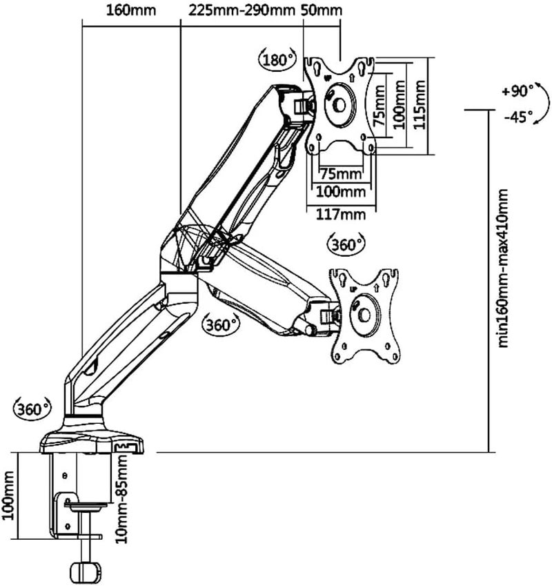 سكيل تك Skill Tech SH 130C012، ذراع مراقبة أحادي يعمل بزنبرك غازي مثبت على عمود، نطاق السعة القصوى: 2-6.5 كجم، أقصى VESA 100x100 مم، أسود، حامل شاشة - Image 3