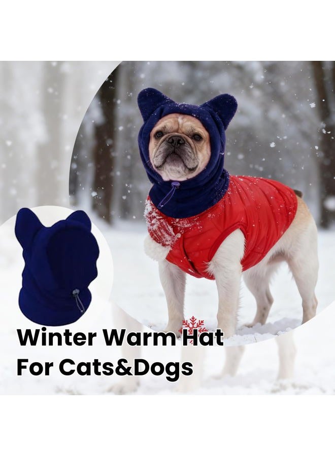 ETOFIXEE Warm Hooded Hat for Dogs & Cats, Autumn/Winter Wool Pet Headwear with Cute Ears, Adjustable Pet Scarf for Cold Days, Soft Neck Warmer for Small/Medium/Large Pets (Blue, Large) - Image 2