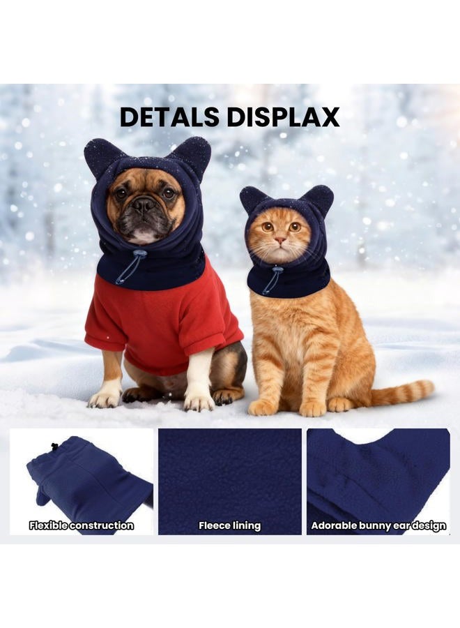 ETOFIXEE Warm Hooded Hat for Dogs & Cats, Autumn/Winter Wool Pet Headwear with Cute Ears, Adjustable Pet Scarf for Cold Days, Soft Neck Warmer for Small/Medium/Large Pets (Blue, Large) - Image 3