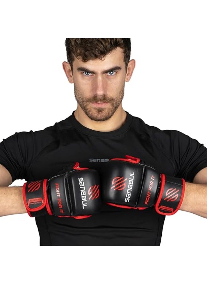 Sanabul  Essential MMA Gloves – 7 oz Black/Red (Small/Medium) | Hybrid Sparring & Training Gloves for Men & Women | Kickboxing & Grappling Martial Arts Gloves  - Image 5