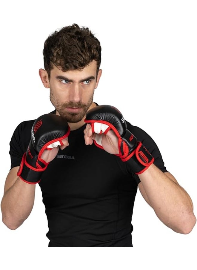 Sanabul  Essential MMA Gloves – 7 oz Black/Red (Small/Medium) | Hybrid Sparring & Training Gloves for Men & Women | Kickboxing & Grappling Martial Arts Gloves  - Image 2