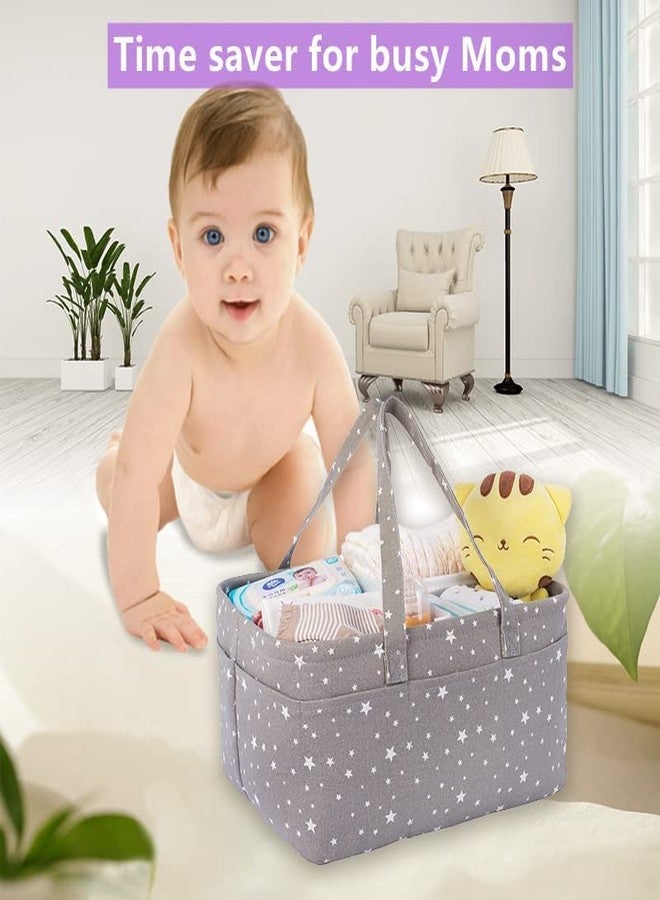 Winnies Cute Diaper Caddy Bag for Smart Mothers Baby Diaper Caddy Organizers Baby Wipes Felt Storage, Nursery, Foldable and Portable (Grey Star) - Image 5