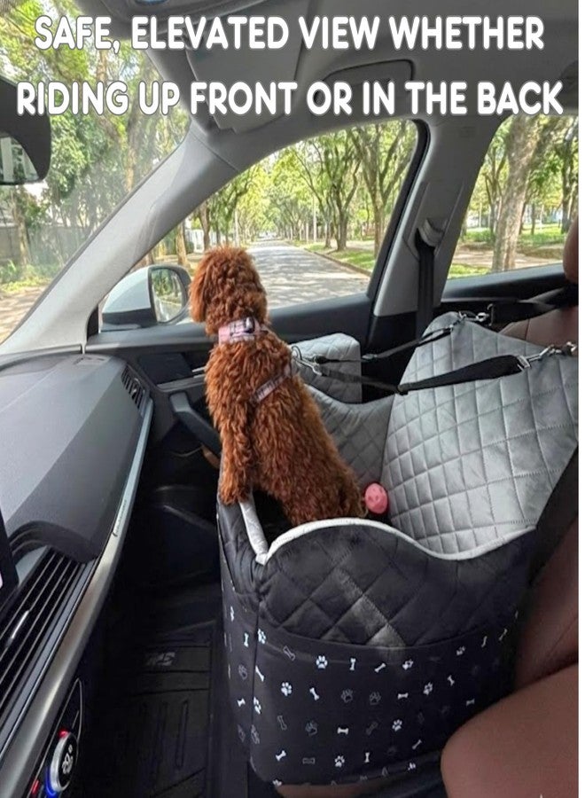 OtterPets Small Dog Car Seat, Memory Foam Dog Booster Car Seats with Thick Cushion for Medium Dogs Under 35lbs, 3Storage Pockets with Zipper, 2 Safety Belts (Black, Regular) - Image 4