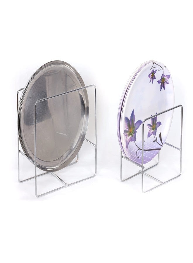 Kekezip Stainless Steel Vertical Plate Stand Rack | Compact Thali & Dish Holder for Kitchen Shelf, Cabinet or Countertop | Space-Saving Organizer for Round Plates & Lids, Set of 2 - Image 4