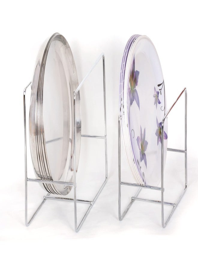 Kekezip Stainless Steel Vertical Plate Stand Rack | Compact Thali & Dish Holder for Kitchen Shelf, Cabinet or Countertop | Space-Saving Organizer for Round Plates & Lids, Set of 2 - Image 1