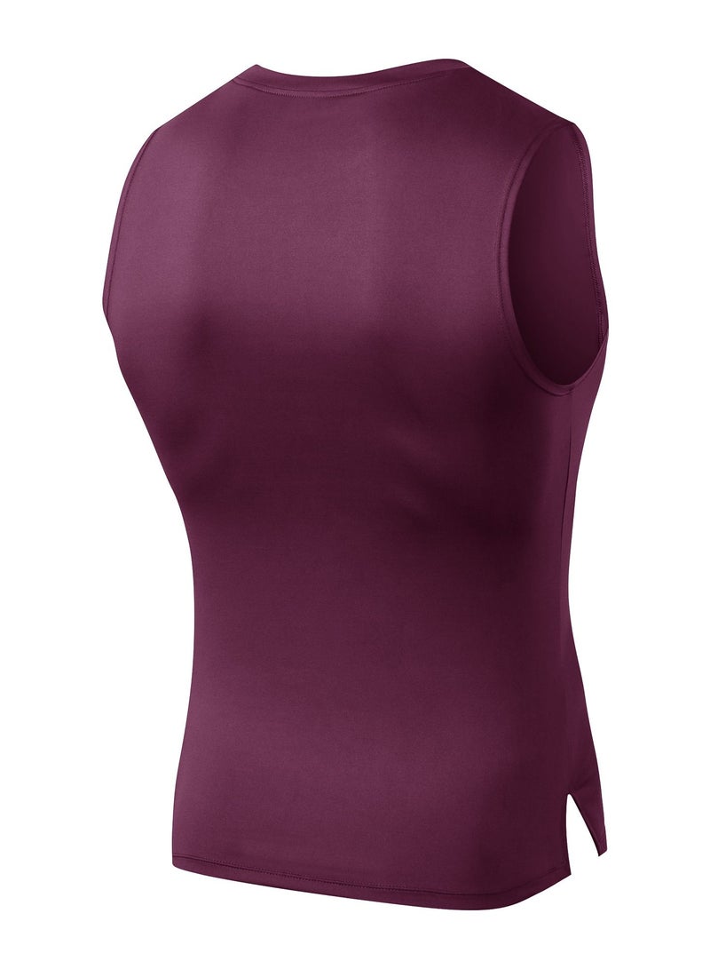 Loquat Men Quick Dry Breathable Elastic Vest Burgundy  - Image 2