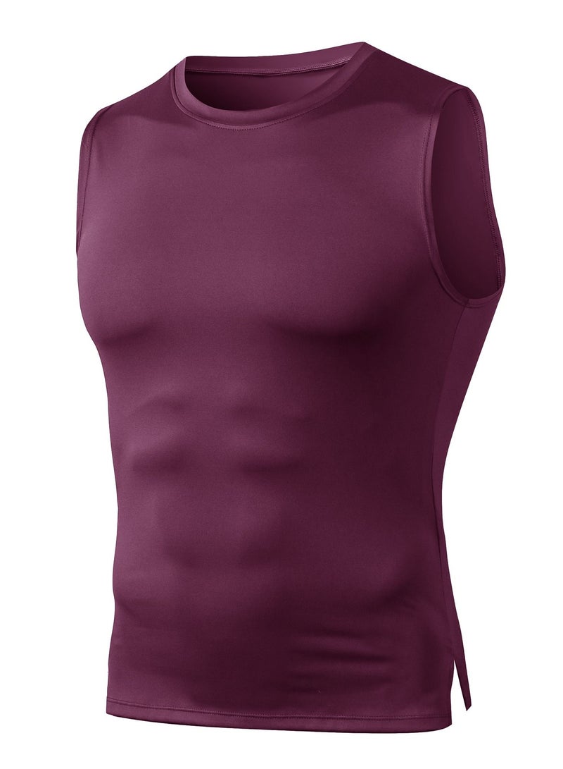 Loquat Men Quick Dry Breathable Elastic Vest Burgundy  - Image 1