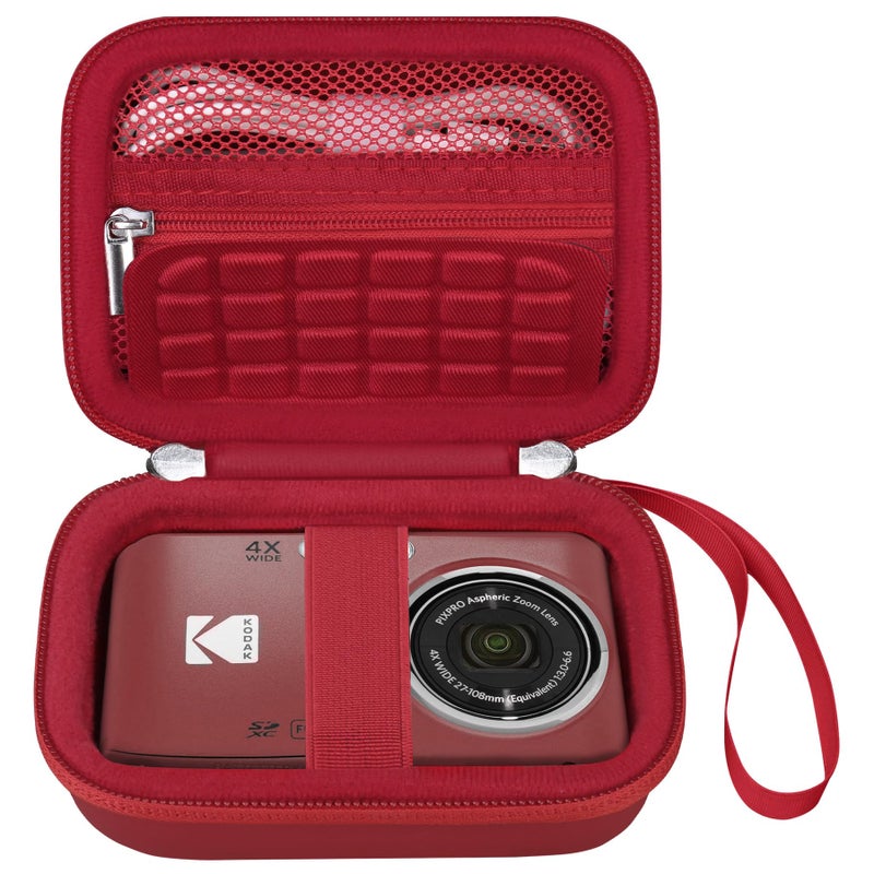 Elonbo Camera Carrying Case for KODAK PIXPRO FZ55 / FZ53 / FZ45 / FZ43 16MP Digital Camera, Vlogging Camera Storage Holder Travel Bag, â€‹Mesh Bag Fits Batteries, Cable, Memory Card, Red - Image 1