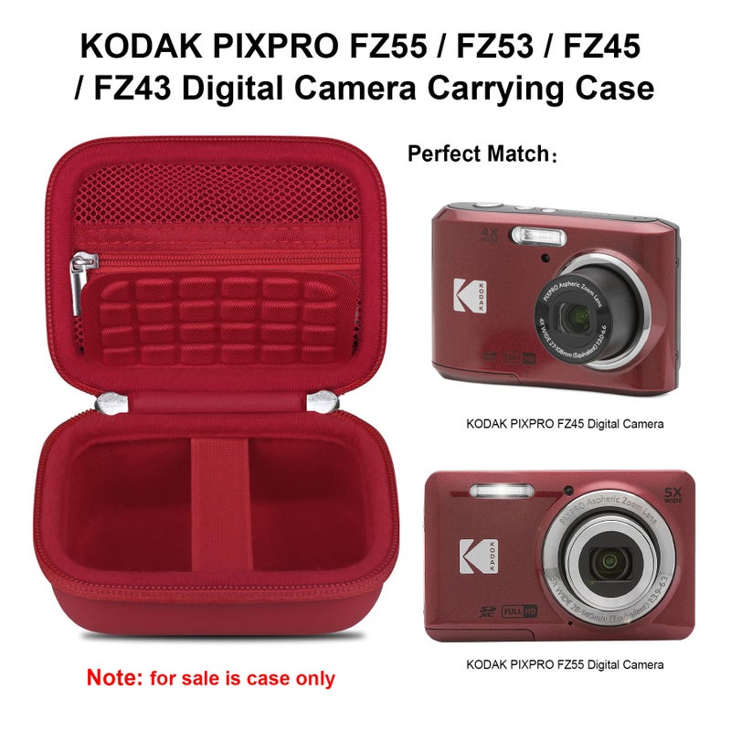 Elonbo Camera Carrying Case for KODAK PIXPRO FZ55 / FZ53 / FZ45 / FZ43 16MP Digital Camera, Vlogging Camera Storage Holder Travel Bag, â€‹Mesh Bag Fits Batteries, Cable, Memory Card, Red - Image 2