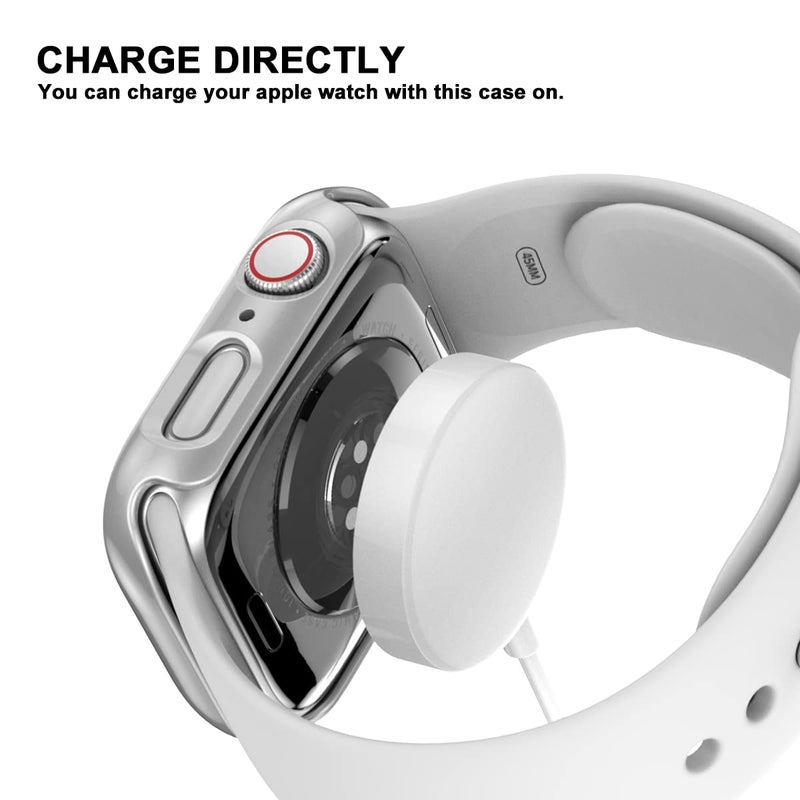 Rontion حافظة صلبة من Rontion 6 عبوات لجهاز Apple Watch 44mm SE 3/SE(2022) سلسلة 6/SE/5/4 مع واقي شاشة زجاجي مقسى، غلاف واقي رفيع مقاوم للخدوش لجهاز iWatch 44mm ملحقات - Image 5