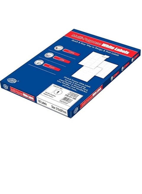 FIS  100 Stickers Multipurpose Laser Label 100 Sheet, A4 Size, White