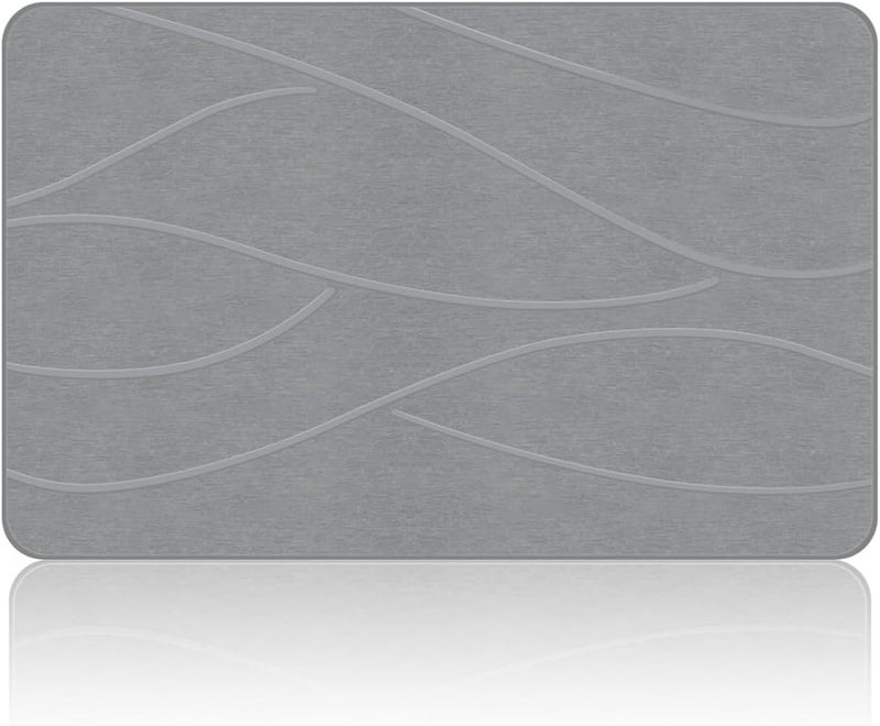 Veeloim - Diatomaceous Stone Bath Mat Non Slip Super Absorbent Bath Mat for Bathroom, Quick Dry, Natural, Easy to Clean (23.6" x 15.4", Grey) - Image 1