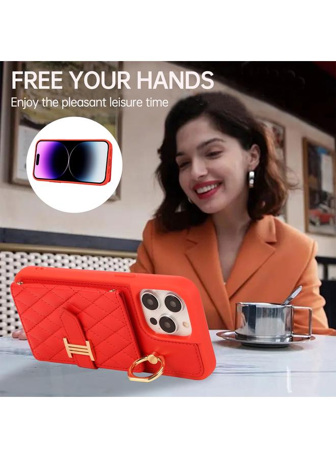 S-TOP Case For iPhone 13 Horizontal Card Bag Ring Holder Phone Case with Dual Lanyard - Image 5