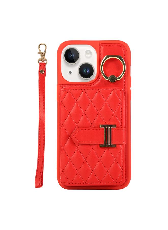 S-TOP Case For iPhone 13 Horizontal Card Bag Ring Holder Phone Case with Dual Lanyard - Image 1