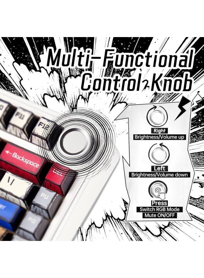 AULA F75 لوحة مفاتيح ميكانيكية للألعاب بتقنية RGB ثلاثية الوضع مع مقبض تحكم وغطاء مفاتيح كوميكس، مفاتيح قابلة للتبديل الساخن – للكمبيوتر الشخصي/ماك/المكتب - Image 5