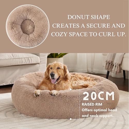 ZEXSAZONE Summer Round Donut Pet Bed for Cats and Puppies Dogs Mat, Cozy and Plush, Raised Bedside Support, Both Sides Use Like 2 in One Washable, Sizes for Small, Medium, and Large Pets Brown - Image 2