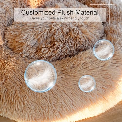 ZEXSAZONE Summer Round Donut Pet Bed for Cats and Puppies Dogs Mat, Cozy and Plush, Raised Bedside Support, Both Sides Use Like 2 in One Washable, Sizes for Small, Medium, and Large Pets Brown - Image 3