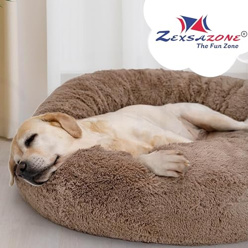 ZEXSAZONE Summer Round Donut Pet Bed for Cats and Puppies Dogs Mat, Cozy and Plush, Raised Bedside Support, Both Sides Use Like 2 in One Washable, Sizes for Small, Medium, and Large Pets Brown - Image 4