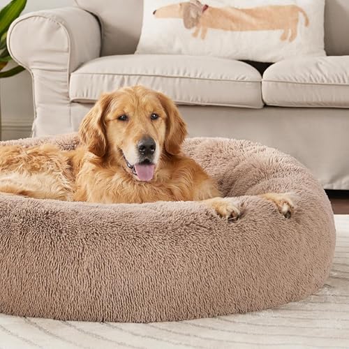 ZEXSAZONE Summer Round Donut Pet Bed for Cats and Puppies Dogs Mat, Cozy and Plush, Raised Bedside Support, Both Sides Use Like 2 in One Washable, Sizes for Small, Medium, and Large Pets Brown - Image 5