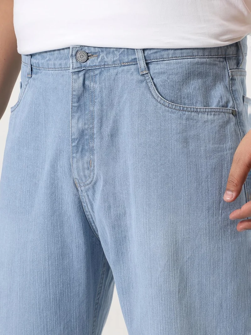 Urbano Fashion  Urbano Plus Men's Ice Blue Loose Baggy Fit Washed Denim Jeans Non-Stretchable  | Best Price UAE