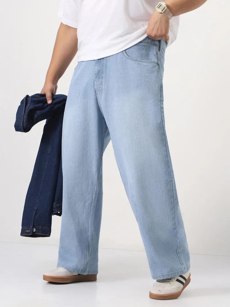 Urbano Plus Men's Ice Blue Loose Baggy Fit Washed Denim Jeans Non-Stretchable