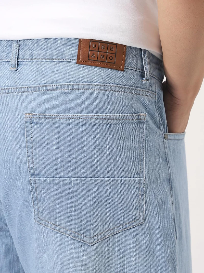 Urbano Fashion  Urbano Plus Men's Ice Blue Loose Baggy Fit Washed Denim Jeans Non-Stretchable  | Best Price UAE
